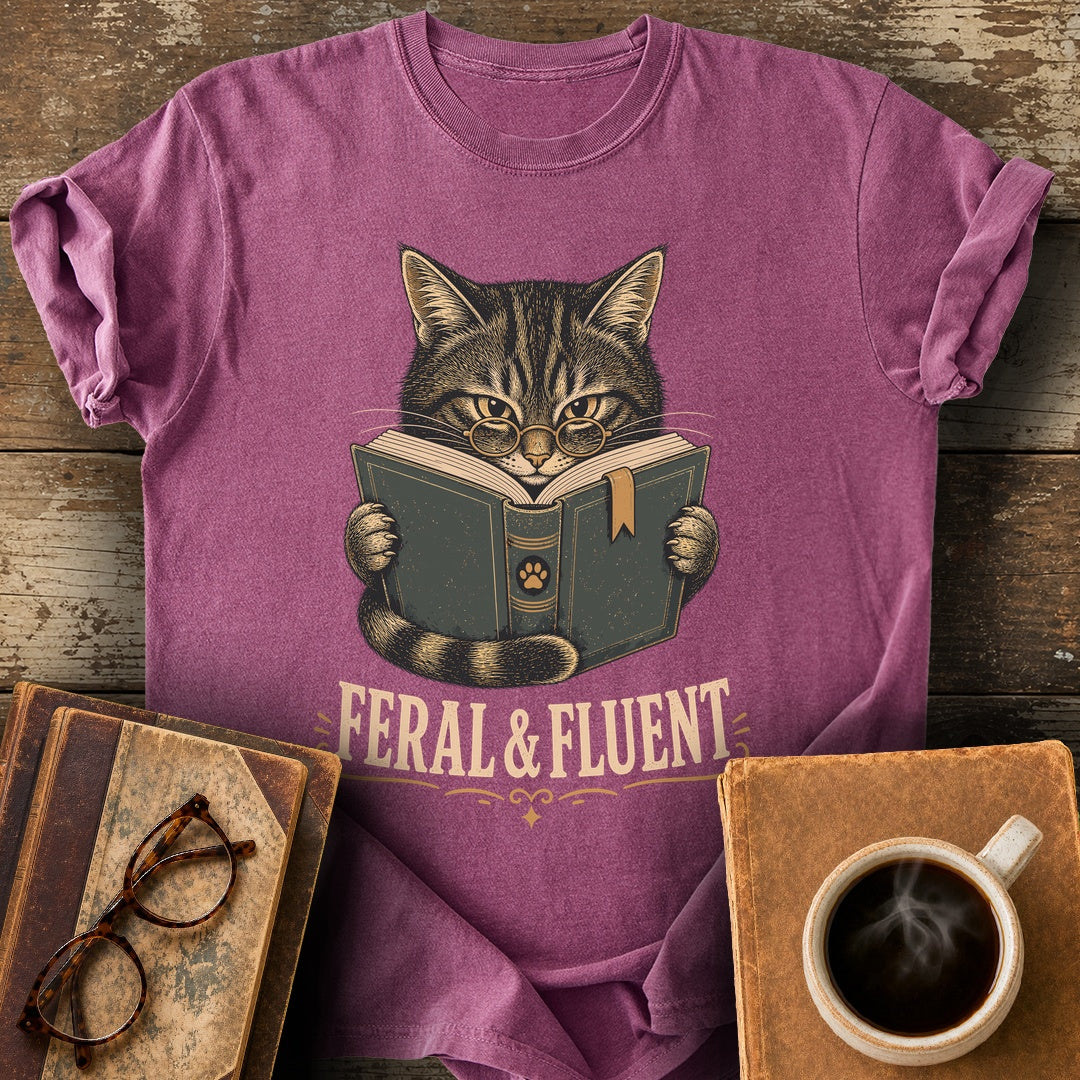 Feral and Fluent Tee - berry shirt mockup